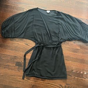 Parker belted cinched-waist dress with puff-sleeve